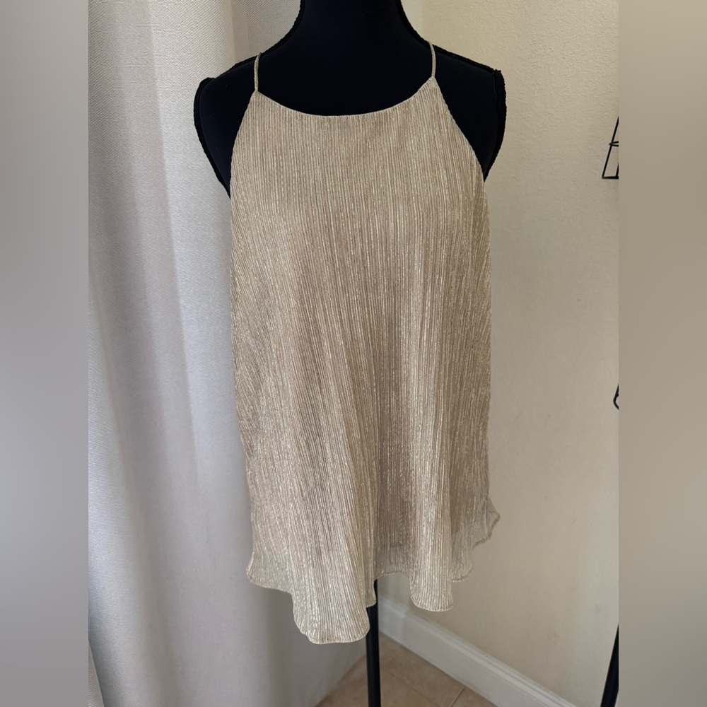 Lumiere Shimmery Pleated Halter Cami in Champagne